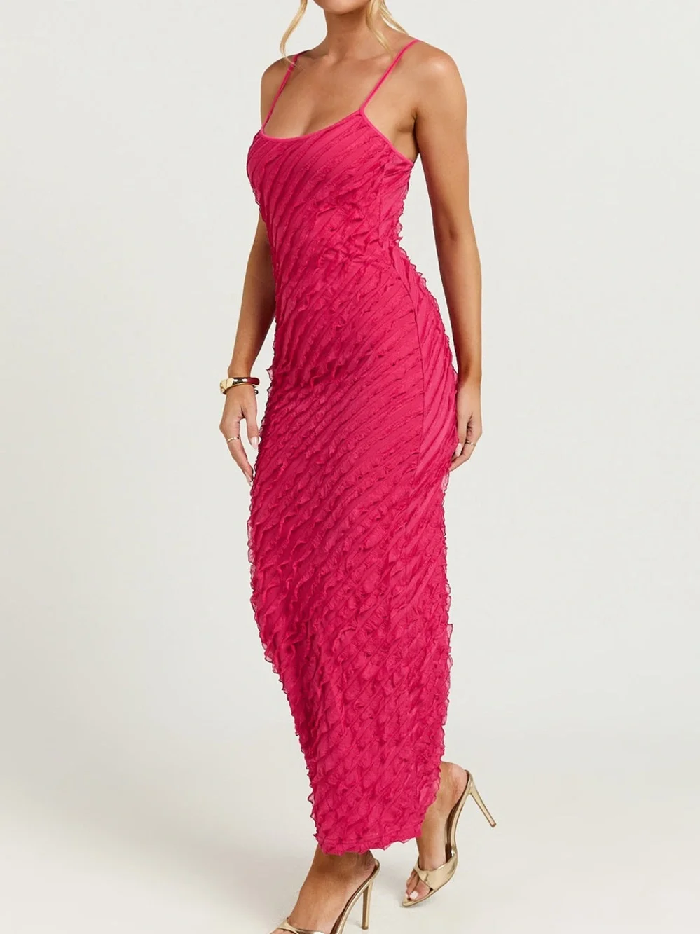 NWT REVOLVE Australia SHOWPO Lillibeth Fuchsia Textured Slip Maxi Dress US 6 - Picture 3 of 12